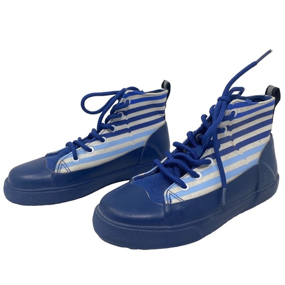 HUNTER‎ X TARGET Sz 3 Boys Kids Blue Striped Dipped Canvas High Top Sneakers - Picture 4 of 11